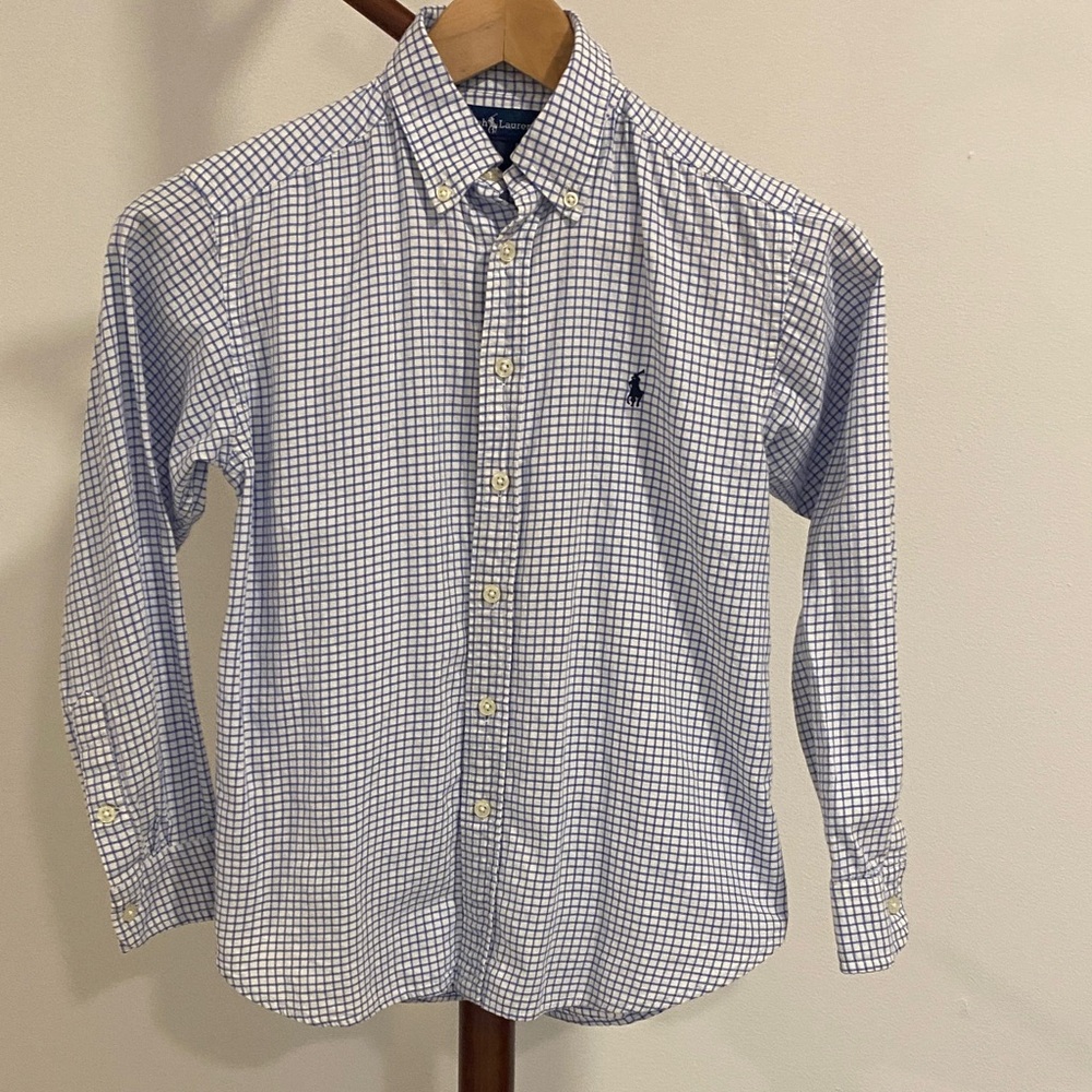 Boy’s Polo by Ralph Lauren White and Blue Plaid Shirt Sz S